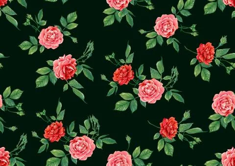 Seamless pattern with red roses flowers Stock Illustration