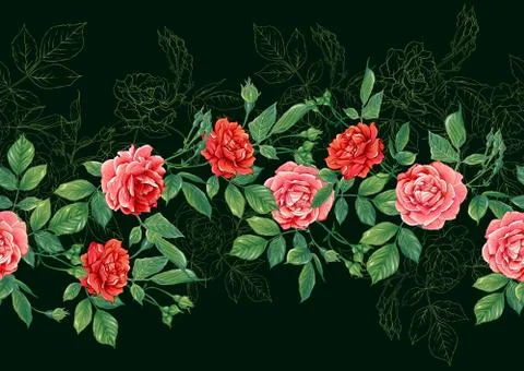 Seamless pattern with red roses flowers Stock Illustration