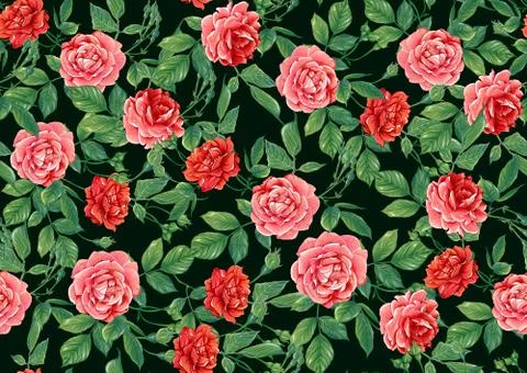 Seamless pattern with red roses flowers Illustrazione stock