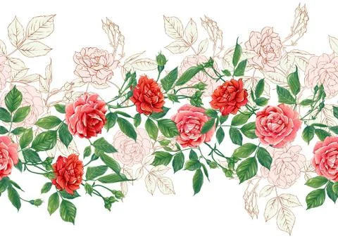 Seamless pattern with red roses flowers Stock Illustration