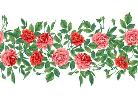 Seamless pattern with red roses flowers Illustrazione stock