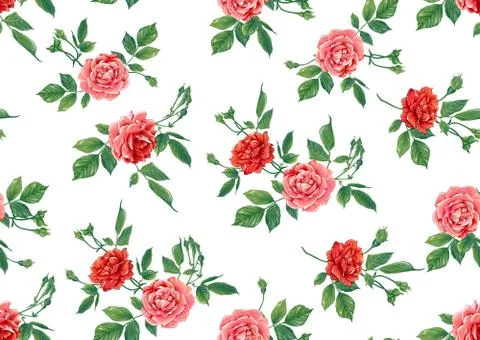 Seamless pattern with red roses flowers Stock Illustration