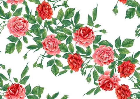 Seamless pattern with red roses flowers Stock Illustration
