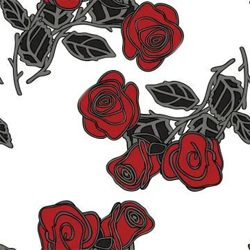 Seamless pattern with red roses. Vector illustration. Stock Illustration