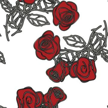 Seamless pattern with red roses. Vector illustration. Stock Illustration