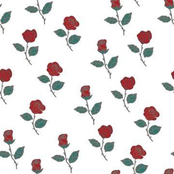 Seamless pattern with red roses. Vector illustration. Stock Illustration