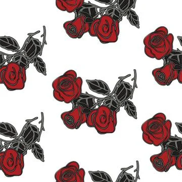 Seamless pattern with red roses. Vector illustration. Stock Illustration