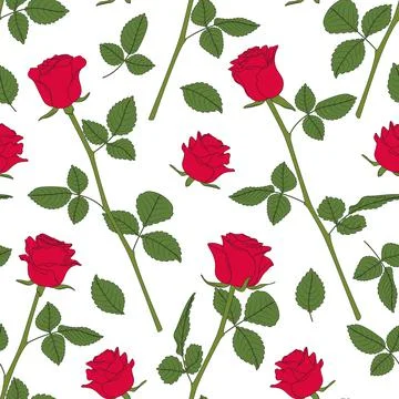 Seamless pattern with red roses. Vector floral background. Stock Illustration