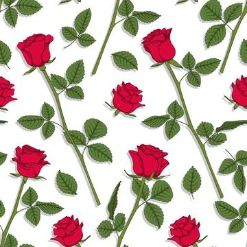 Seamless pattern with red roses. Vector floral background. Stock Illustration