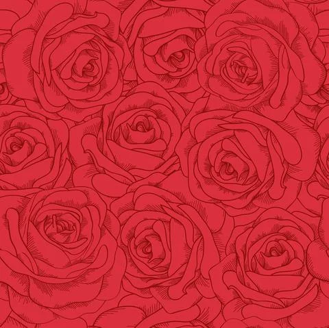 Seamless pattern of red roses in vintage style. Stock Illustration
