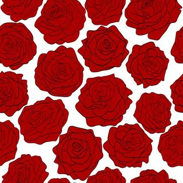 Seamless pattern of red roses on a white background Stock Illustration
