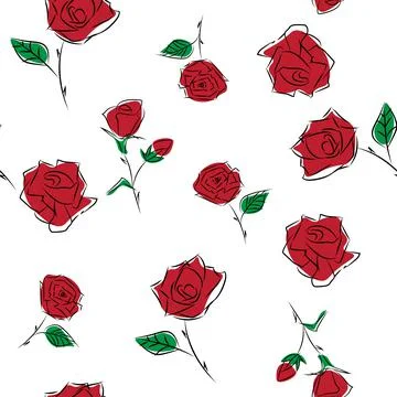 Seamless pattern of red roses on a white background Illustrazione stock
