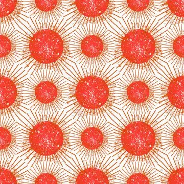 Seamless pattern. Red round virus microbe on a light background. In the retro Illustrazione stock