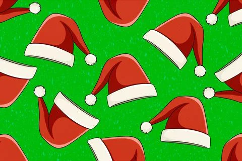Seamless pattern of red Santa Claus hats. Stock Illustration