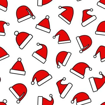 Seamless pattern with red Santa hat. Stock Illustration