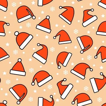 Seamless pattern with red Santa hat. Christmas wear. Stock Illustration