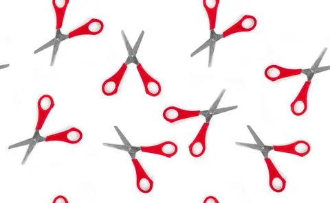 Seamless pattern red scissors on white isolated background Stock-Fotos