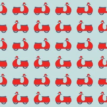 Seamless pattern with red scooters on blue background . Easy editable. Stock-Illustration