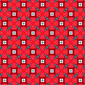 Seamless pattern in red with shapes in a turquoise shade, simple graphic design 스톡 일러스트