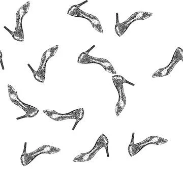 Seamless pattern red shoe high heel shoes sketch hand drawn Stock Illustration