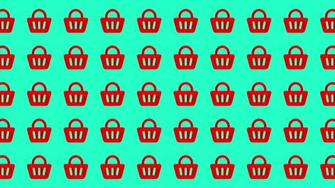 Seamless pattern of red shopping basket icons on a vibrant turquoise backgr.. 스톡 일러스트