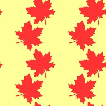 Seamless pattern of red silhouette maple leaves isolated on white background. Stock Illustration