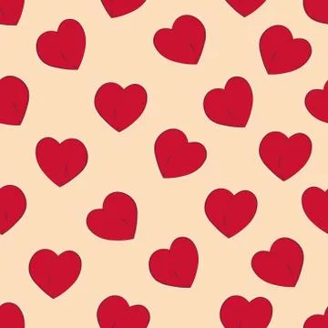 Seamless pattern red, silhouettes of hearts, symbol of love, festive packagin Stock Illustration