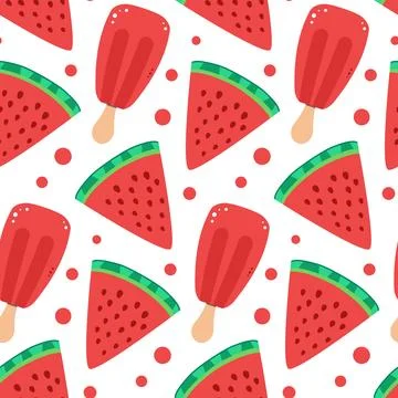Seamless pattern with red slices of watermelon and popsicles Stock Illustration