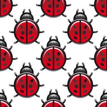 Seamless pattern of a red spotted ladybug Stock Illustration