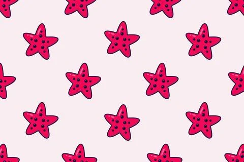 Seamless pattern of red starfish. Stock Illustration