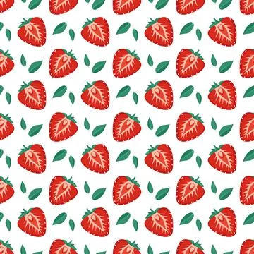 Seamless pattern with red strawberries and leaves. Stock Illustration