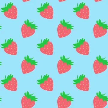 Seamless pattern with red strawberries on blue board. Tasty berry Stock-Illustration