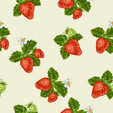 Seamless pattern with red strawberries. Decorative berries and leaves Stock Illustration