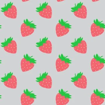Seamless pattern with red strawberries on grey board. Tasty berry, sweet food Stock Illustration
