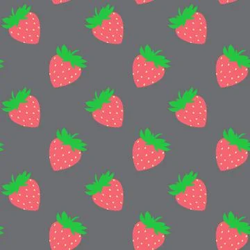 Seamless pattern with red strawberries on grey board. Tasty berry, sweet food Stock Illustration