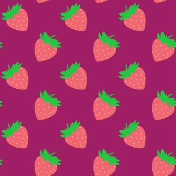 Seamless pattern with red strawberries on purple board. Tasty berry, sweet food Stock Illustration