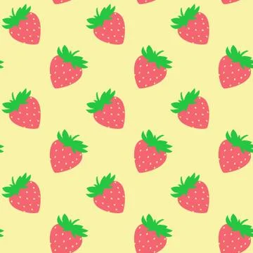 Seamless pattern with red strawberries on yellow board. Tasty berry Stock Illustration