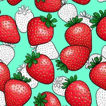 Seamless pattern red strawberry with black and white outline strawberry bac.. Stockillustratie
