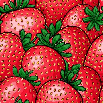 Seamless pattern red strawberry with black contour, symbol of summer. desig.. Stockillustratie