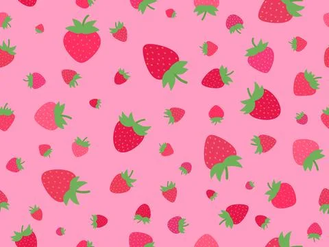 Seamless pattern with red strawberry on pink background. Drawing of strawbe.. Stock Illustration