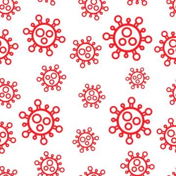 Seamless pattern red symbol bacterium coronavirus on a white background. Stockillustratie