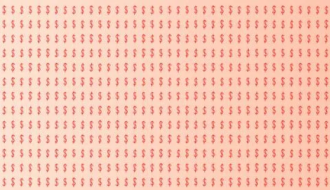 Seamless pattern of the Red symbols of dollar currency on orange background.  Stock Illustration