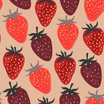 Seamless pattern with red textured strawberries. Hand-drawn vector illustrati Stock Illustration