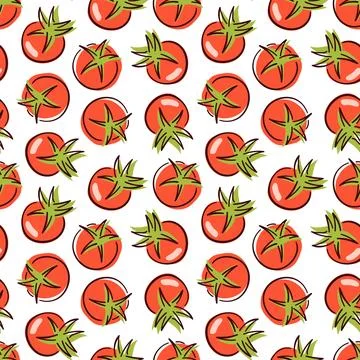 Seamless pattern of red tomato in flat style. Vegetable design for grocery Stock Illustration