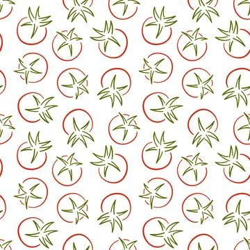 Seamless pattern of red tomato in line art style. Vegetable design for poster Stock Illustration