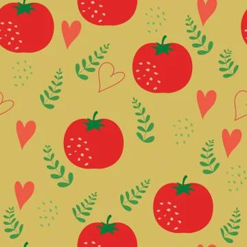Seamless pattern with red tomatoes on green. Stock Illustration