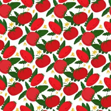 Seamless pattern with red tomatoes on white background. Stock Illustration