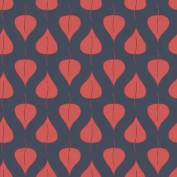 Seamless pattern of red triangular leaf foliage on a dark background, for tex Stock Illustration