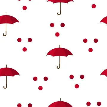 Seamless Pattern with Red Umbrellas and Circles. Vector illustration. Stock Illustration