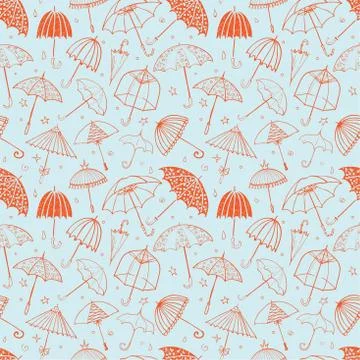 Seamless pattern with red umbrellas on blue background. Can be used for wallp Illustrazione stock